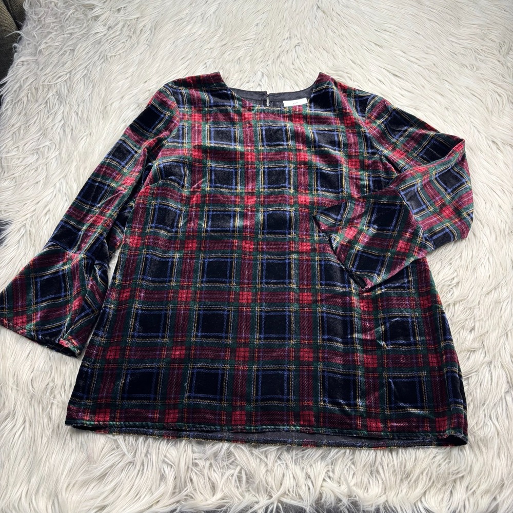 J. Jill Women's S Multi-Color Plaid Velvet Top Christmas Dopamine Town & Country